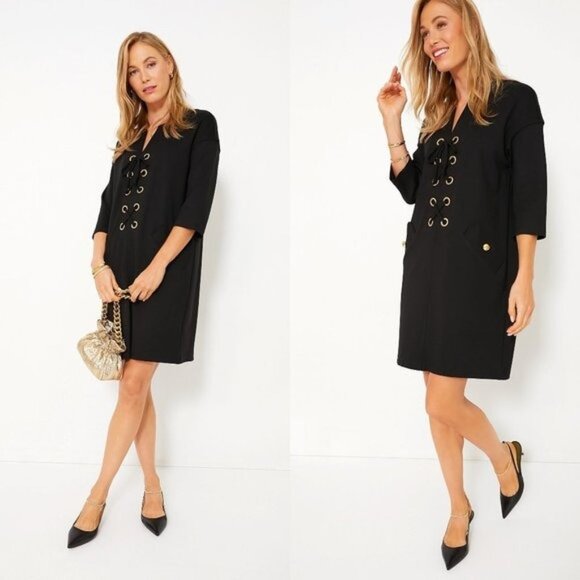 Tuckernuck NEW Black Lace Up Short Sleeve Ellington Mini Dress Size M